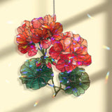Geranium Flowers Acrylic Suncatcher, Stained Glass Style Red and Orange Floral Window Hanging, Botanical Garden Nature Home Decor Gift