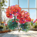Geranium Flowers Acrylic Suncatcher, Stained Glass Style Red and Orange Floral Window Hanging, Botanical Garden Nature Home Decor Gift