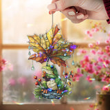 Frog with Autumn Leaf Acrylic Suncatcher, Stained Glass Style Cute Animal Window Hanging, Fall Nature Rainy Day Home Decor Gift
