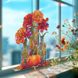Autumn Flowers and Pumpkin Acrylic Suncatcher, Stained Glass Style Fall Vase Window Hanging, Rustic Thanksgiving Home Decor Gift