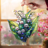 Lily of the Valley Acrylic Suncatcher, Stained Glass Style White Flower Window Hanging, Spring Garden Floral Home Decor Gift