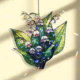 Lily of the Valley Acrylic Suncatcher, Stained Glass Style White Flower Window Hanging, Spring Garden Floral Home Decor Gift