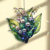 Lily of the Valley Acrylic Suncatcher, Stained Glass Style White Flower Window Hanging, Spring Garden Floral Home Decor Gift