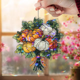 Pumpkin Bouquet Acrylic Suncatcher, Stained Glass Style Fall Harvest Window Hanging, Autumn Pumpkin Patch Home Decor Thanksgiving Gift
