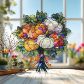 Pumpkin Bouquet Acrylic Suncatcher, Stained Glass Style Fall Harvest Window Hanging, Autumn Pumpkin Patch Home Decor Thanksgiving Gift