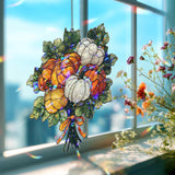 Pumpkin Bouquet Acrylic Suncatcher, Stained Glass Style Fall Harvest Window Hanging, Autumn Pumpkin Patch Home Decor Thanksgiving Gift
