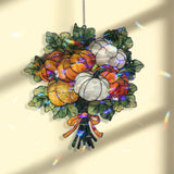 Pumpkin Bouquet Acrylic Suncatcher, Stained Glass Style Fall Harvest Window Hanging, Autumn Pumpkin Patch Home Decor Thanksgiving Gift