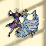 Dancing Skeleton Couple Acrylic Suncatcher, Stained Glass Style Ballroom Dancers Window Hanging, Gothic Halloween Home Decor Gift