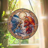 Angel vs Demon Stained Glass Suncatcher, Round Battle Window Panel, Fantasy Gothic Spiritual Decor, Guardian Angel Home Gift