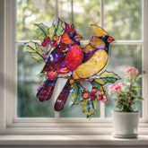 Cardinal Couple Acrylic Suncatcher, Red and Yellow Birds on Holly Branch, Acrylic Window Hanging, Nature Ornament, Gift for Bird Lovers