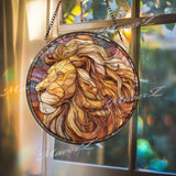 Roman Warrior Stained Glass Suncatcher, Round Gladiator Soldier Window Panel with Spear and Red Cape, Ancient History Home Decor