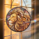 Roman Warrior Stained Glass Suncatcher, Round Gladiator Soldier Window Panel with Spear and Red Cape, Ancient History Home Decor