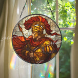 Libra Zodiac Stained Glass Suncatcher, Round Moon and Stars Balance Scale Window Panel, Astrology Inspired Window Hanging