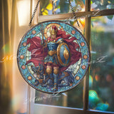 Nativity Stained Glass Suncatcher, Round Holy Family with Baby Jesus, Mary and Joseph Window Panel, Christmas Religious Decor