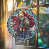 Nativity Stained Glass Suncatcher, Round Holy Family with Baby Jesus, Mary and Joseph Window Panel, Christmas Religious Decor