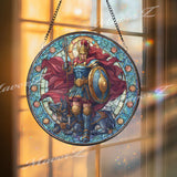 Nativity Stained Glass Suncatcher, Round Holy Family with Baby Jesus, Mary and Joseph Window Panel, Christmas Religious Decor