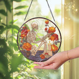 Warrior Knight Acrylic Suncatcher, Stained Glass Style Medieval Soldier with Spear and Shield, Fantasy Window Hanging Home Decor