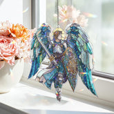 Nativity Acrylic Suncatcher, Holy Family Christmas Window Hanging, Stained Glass Style Nativity Scene with Sheep, Religious Holiday Decor