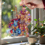Warrior and Hound Acrylic Suncatcher, Mythological Soldier with Spear and Dog, Fantasy Window Hanging, Gothic Home Decor