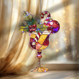 Christmas Acrylic Suncatcher, Stained Glass Style Holiday Glass with Candy Cane, Holly and Ornament, Festive Window Hanging Decor