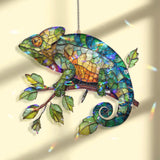 Chameleon Stained Glass Suncatcher, Colorful Lizard Window Hanging, Gecko Style Reptile Decor, Vibrant Nature Acrylic Gift