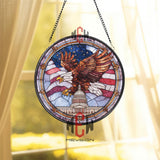 American Bald Eagle Stained Glass Suncatcher, Round Patriotic Window Panel with Capitol Building and Flag, USA Freedom Home Decor