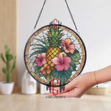 Orange Tree Stained Glass Suncatcher, Round Window Panel with Branches and Leaves, Colorful Fruit Inspired Kitchen Garden Home Decor Gift