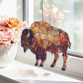 Buffalo Acrylic Suncatcher, Stained Glass Style Bison Window Hanging, Rustic Cabin Decor, Western Wildlife Wall Art Gift for Nature Lovers