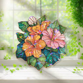 Hibiscus Flower Acrylic Suncatcher, Stained Glass Style Tropical Floral Window Hanging, Colorful Garden Wall Art Gift for Nature Lovers