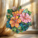 Hibiscus Flower Acrylic Suncatcher, Stained Glass Style Tropical Floral Window Hanging, Colorful Garden Wall Art Gift for Nature Lovers