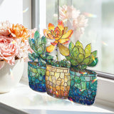 Succulent Acrylic Suncatcher, Stained Glass Style Colorful Potted Plants Window Hanging, Garden Lover Botanical Wall Art Gift Decor