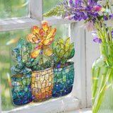 Succulent Acrylic Suncatcher, Stained Glass Style Colorful Potted Plants Window Hanging, Garden Lover Botanical Wall Art Gift Decor
