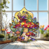 Frog Reading Acrylic Suncatcher, Stained Glass Style Mushroom Snail Forest Window Hanging, Whimsical Cottagecore Nature Lover Gift Decor