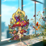 Frog Reading Acrylic Suncatcher, Stained Glass Style Mushroom Snail Forest Window Hanging, Whimsical Cottagecore Nature Lover Gift Decor