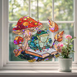Frog Acrylic Suncatcher, Stained Glass Style Mushroom Book and Snail Window Hanging, Whimsical Cottagecore Nature Reading Lover Gift