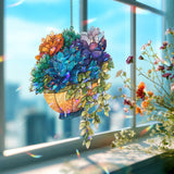 Hanging Succulent Acrylic Suncatcher, Stained Glass Style Colorful Plant Basket Window Hanging, Botanical Garden Lover Home Decor Gift