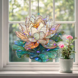Lotus Flower Acrylic Suncatcher, Stained Glass Style Water Lily Window Hanging, Tranquil Zen Botanical Nature Home Decor Gift