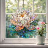 Lotus Flower Acrylic Suncatcher, Stained Glass Style Water Lily Window Hanging, Tranquil Zen Botanical Nature Home Decor Gift