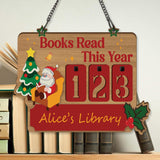 Christmas Books Read Tracker Sign, Personalized Wooden Santa Library Sign, Holiday Reading Countdown Decoration Gift for Book Lovers