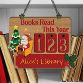 Christmas Books Read Tracker Sign, Personalized Wooden Santa Library Sign, Holiday Reading Countdown Decoration Gift for Book Lovers
