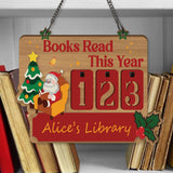 Christmas Books Read Tracker Sign, Personalized Wooden Santa Library Sign, Holiday Reading Countdown Decoration Gift for Book Lovers
