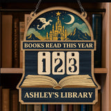 Books Read This Year Tracker - Wooden Castle and Dragon Library Sign, Fantasy Book Counter, Personalized Gift for Readers, Gift Book Lover