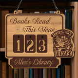 Books Read This Year Tracker - Wooden Sign with '“Books Are My Therapy'� Quote, Personalized Library Counter, Gothic Book Lover Gift
