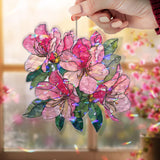 Pink Azalea Acrylic Suncatcher, Stained Glass Style Floral Window Hanging Panel, Garden Nature Inspired Home Decor Gift for Flower Lovers