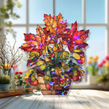 Autumn Leaves Acrylic Suncatcher, Stained Glass Style Potted Plant Window Hanging, Fall Nature Inspired Seasonal Home Decor Gift