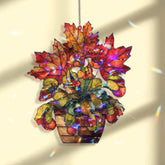 Autumn Leaves Acrylic Suncatcher, Stained Glass Style Potted Plant Window Hanging, Fall Nature Inspired Seasonal Home Decor Gift