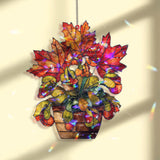 Autumn Leaves Acrylic Suncatcher, Stained Glass Style Potted Plant Window Hanging, Fall Nature Inspired Seasonal Home Decor Gift
