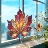 Maple Leaf Acrylic Suncatcher, Stained Glass Style Autumn Window Hanging Panel, Fall Seasonal Nature Inspired Home Decor Gift