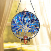 Blue Tree of Life Stained Glass, Round Window Hanging, Spiritual Nature Inspired Glass Art for Home Decor, Ruby Wedding Anniversary