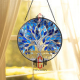 Blue Tree of Life Stained Glass, Round Window Hanging, Spiritual Nature Inspired Glass Art for Home Decor, Ruby Wedding Anniversary
